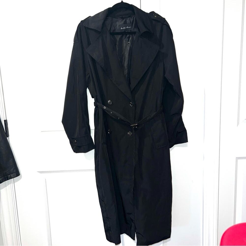 NWOT hunter & brown women L black trench coat double breasted military